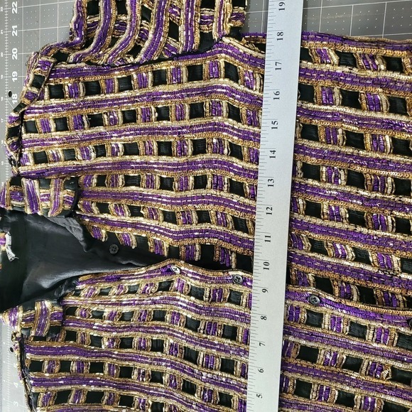 Vintage 80s Silk Beaded Sparkly Black Purple Button Down Blouse Size Medium - Picture 9 of 11